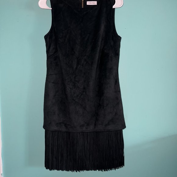 NWT Calvin Klein Black Suede Fringe Dress - Picture 10 of 10